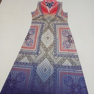 ONE WORLD Pink And Blue Geometric Ombre Maxi Sleeveless Dress Sz XL